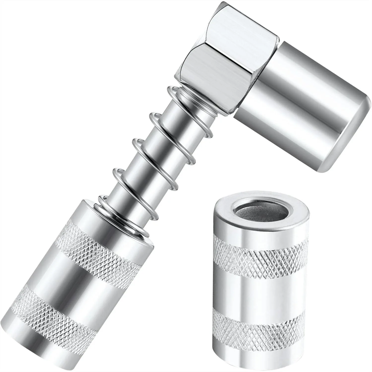 

90 Degree Grease Coupler Adapter, 3-Jaw Spring Loaded Grease Gun Tips for Farm Truck Auto, Easy Access Tight Spaces