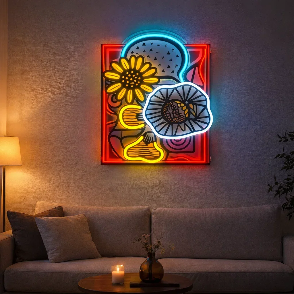 IPixel High Quality Personalized LED Flower Vase in Abstract Art Light up Flower Neon Sign Light for Building Home Wall Decor