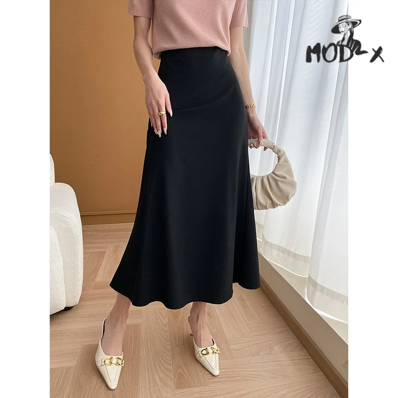 

MODX Satin Skirt Design Sense Niche Medium Length High Order Temperament Plus French Fishtail Half Elastic Waist Skirt Hot New