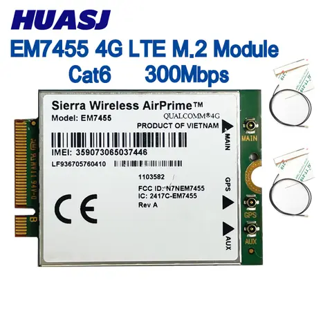 Huasj WWAN Kablosuz EM7455 1103582 FDD/TDD LTE Cat6 NGFF M.2 4G MODÜLÜ 4G KART 300 Mbps Dizüstü Bilgisayar ve 4G yönlendirici