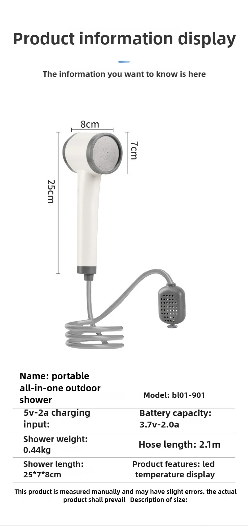 Set Pancuran Portabel Dapat Dilepas Artefak Mandi Luar Ruangan Pancuran Seluler Self-priming Gelembung Pijat Semprotan Mandi Isi Ulang