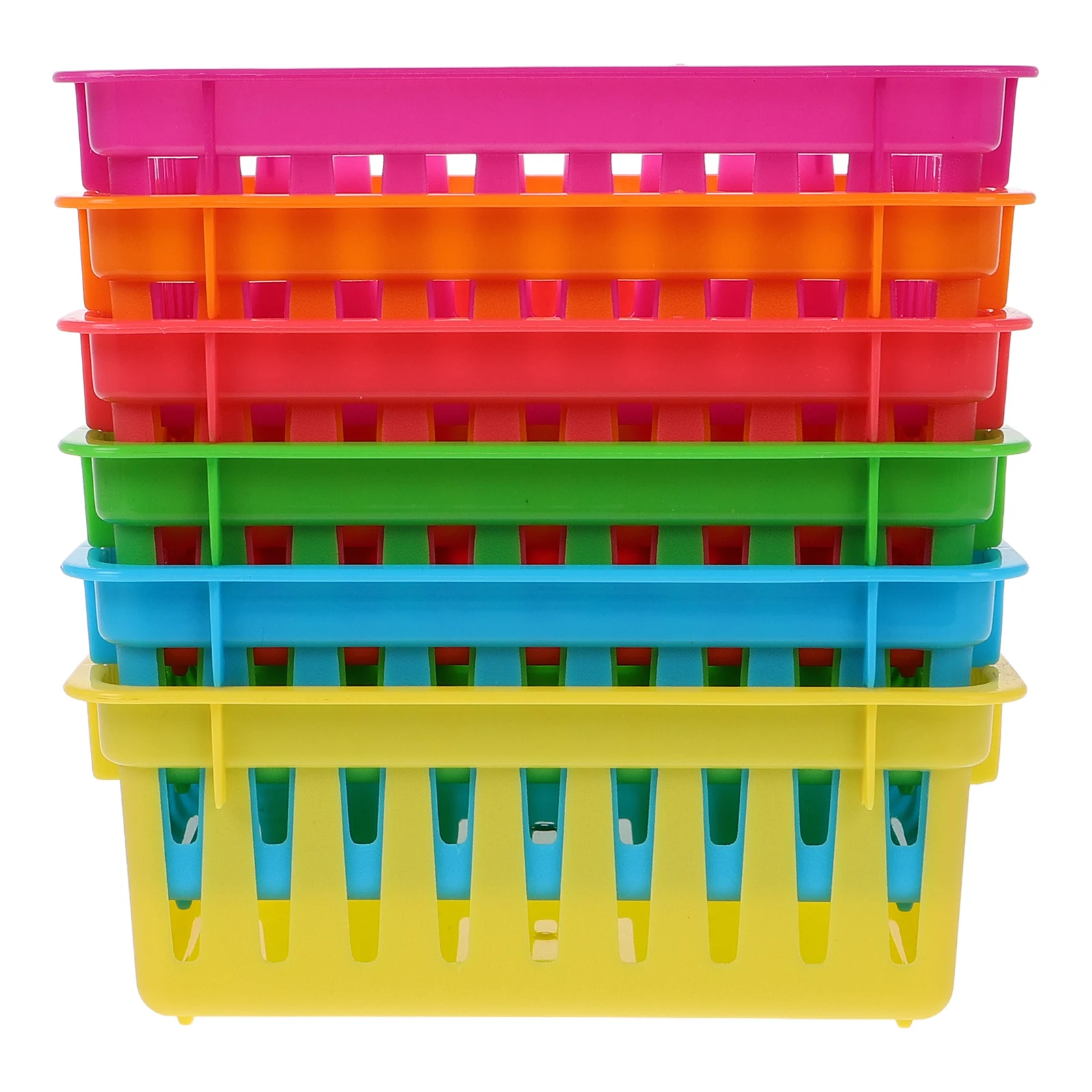 

6pcs Classroom Pencil Organizers Colorful Plastic Storage Baskets Desk Pen Holders Small Utility Trays For Stationery Crayons