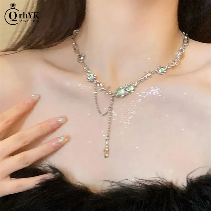 1PC Double Layer Blue Four-pointed Star Zircon Necklace Clavicle Chain For Women Girlfriend Jewelry Gift