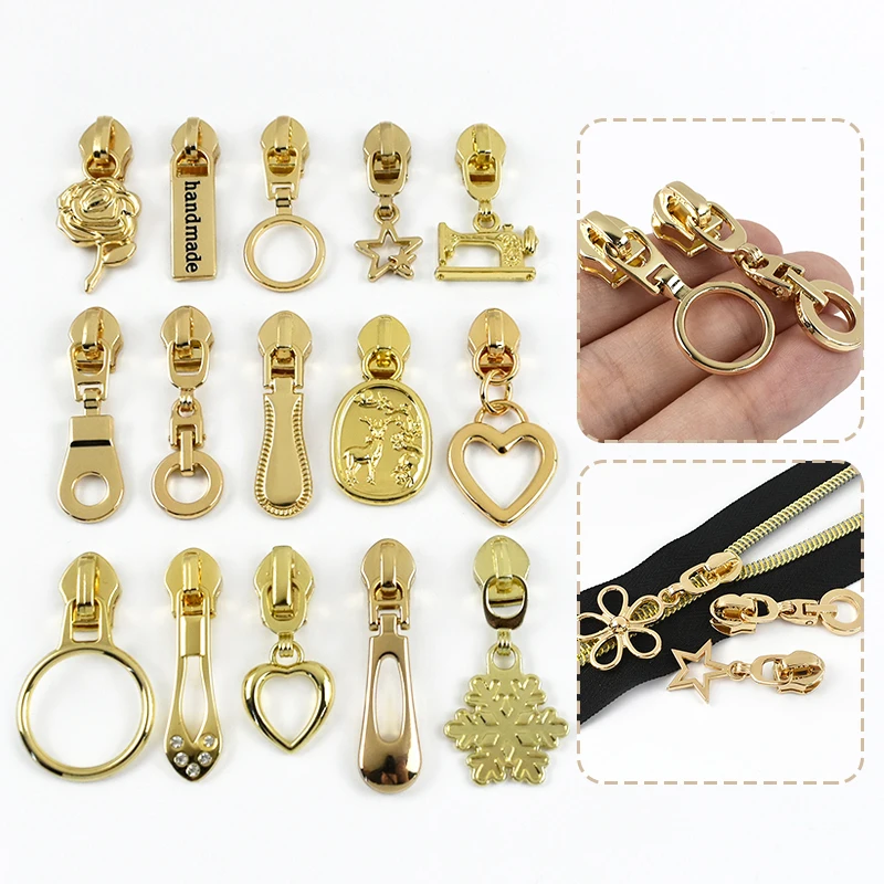 Meetee 5-20P حقيبة سحاب مجتذب 5 # سحابات ذهبية لخياطة شريط النايلون الرمز البريدي Cierre Ziper استبدال الإغلاق السحابات المؤشر #6