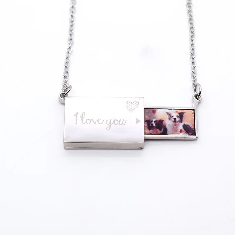 Free Shipping 20pcs/lot Gold Silver Blank Dye Sublimation I Love You Drawer Necklace For Valentine's Day DIY Printing