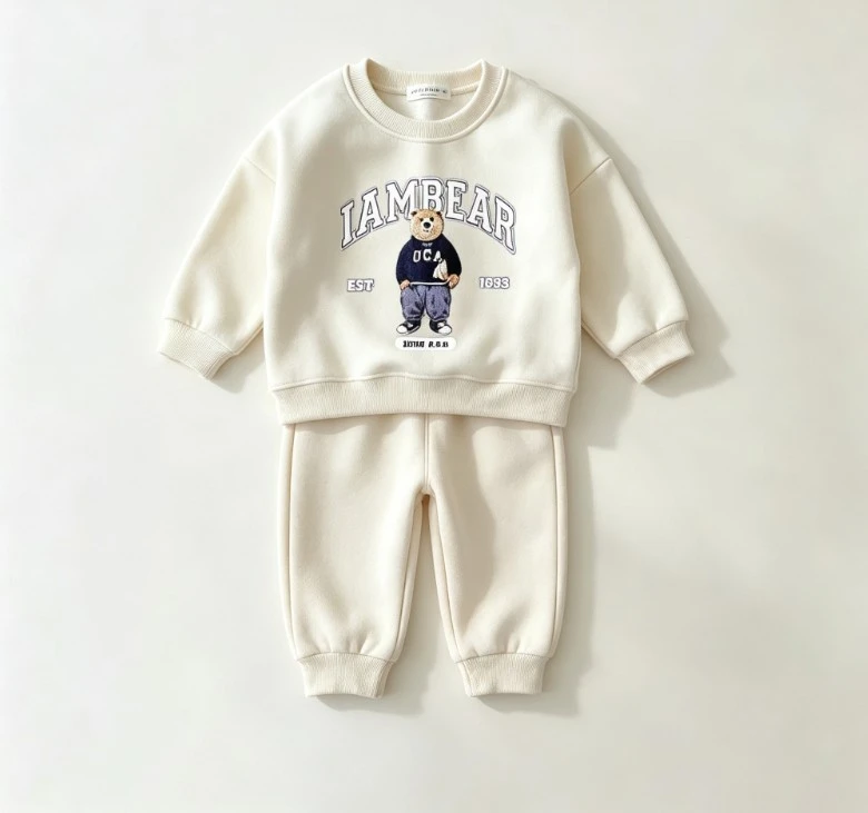 Toddler Crew Neck Bear Graphic Sweatshirt Jogger Set Baby Boys Girls Loose Casual Costume Kid Popular Clothing Child Simple Suit