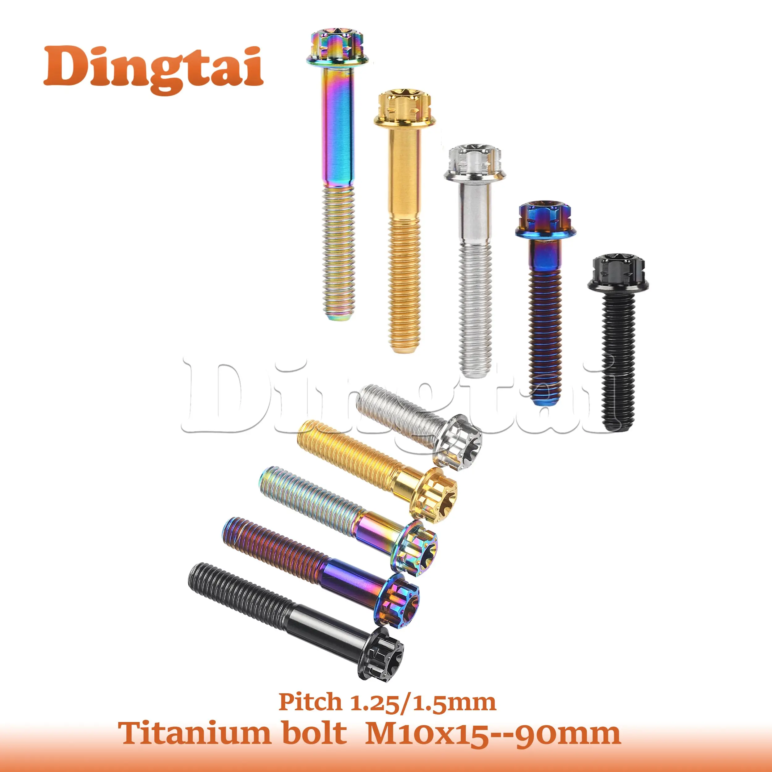 

Dingtai Titanium Bolt M10x15—90mm Pitch1.25/1.5mm Flange Screw for Motorcycle Calipers Refit