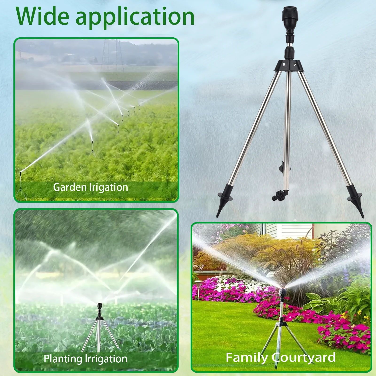 Rotating Tripod Sprinkler 360 Degree Large Area Coverage Automatic Rotating Yard Sprinkler Irrigation Watering System