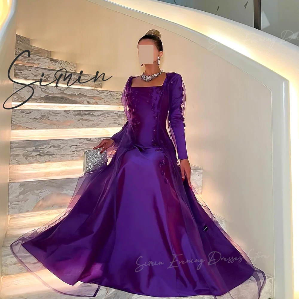 Simin Satin Arabic Long Sleeves Pleated Luxury Appliques Evening dresses Exquisite Mermaid Flowers Formal Party Gowns For Women