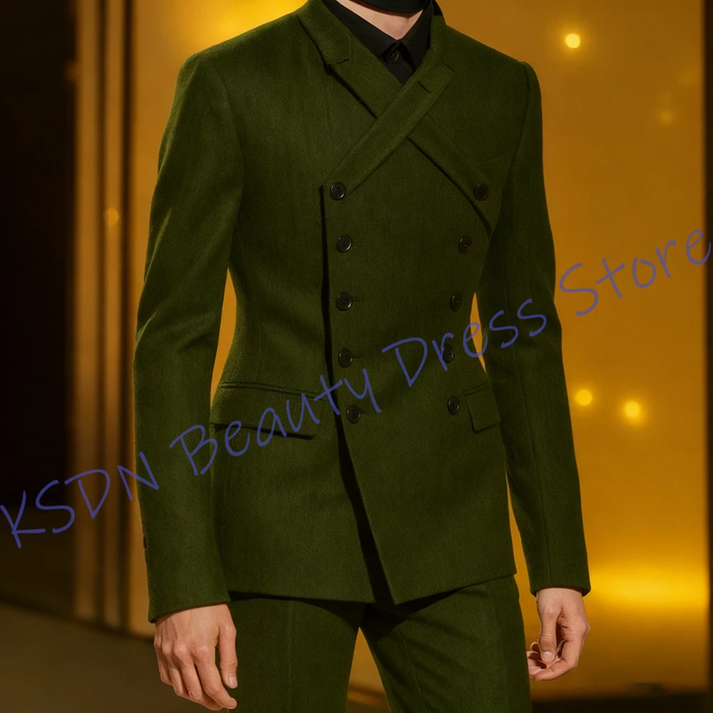 

Темно-зеленые мужские костюмы, двубортный комплект из двух предметов (куртка + брюки), дизайн с перекрестной передней частью, официальный вечерний костюм