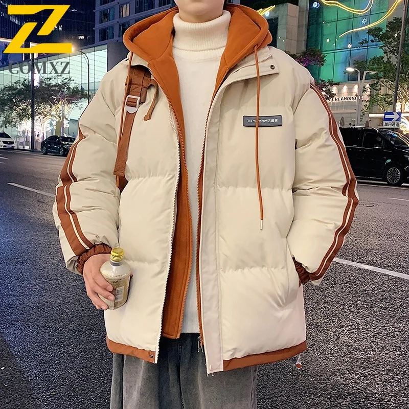 

COMXZ 2025 Autumn Winter New Mens Cotton Jacket Korean Style Hooded Thick Warm Coat Casual sport Outwear lightweight windbreaker