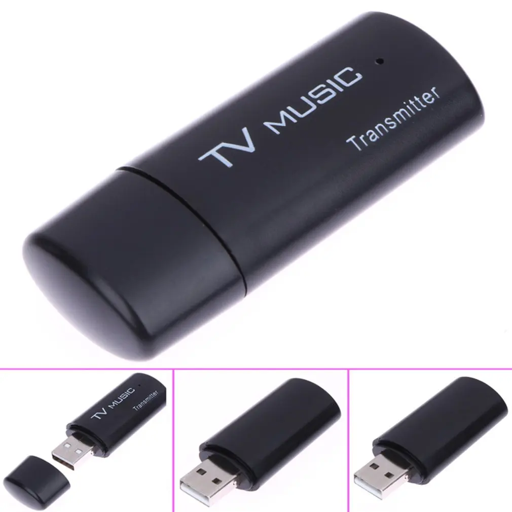 สีดำ USB Audio เครื่องส่งสัญญาณไร้สายสเตอริโอ Dongle Adapter สำหรับทีวี MP3 PC