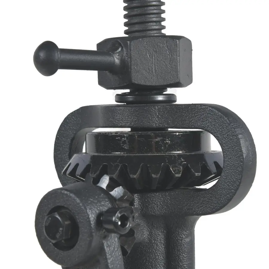 ヴィンテージ風インダストリアル調、高さ調節可能なクランク式テーブル。家庭用またはカフェ用。丸型鉄製ビストロダイニングデスク。機械風ハンドル付き。