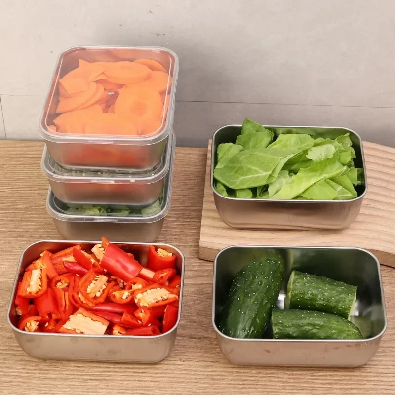 Stainless Steel Fresh Keeping Box Refrigerator Food Storage Container with Lid Lunch Bento Food Box Outdoor Picnic Camping Tools