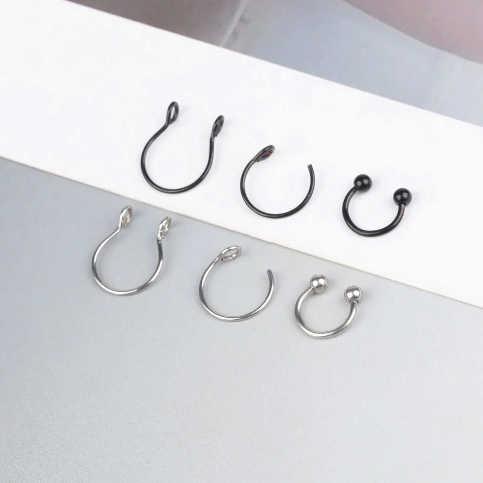 3pcs Magnetic Fake Nose Rings - Stainless Steel Horseshoe Septum Hoops, No-Piercing Clip-on Nose Jewelry view 5