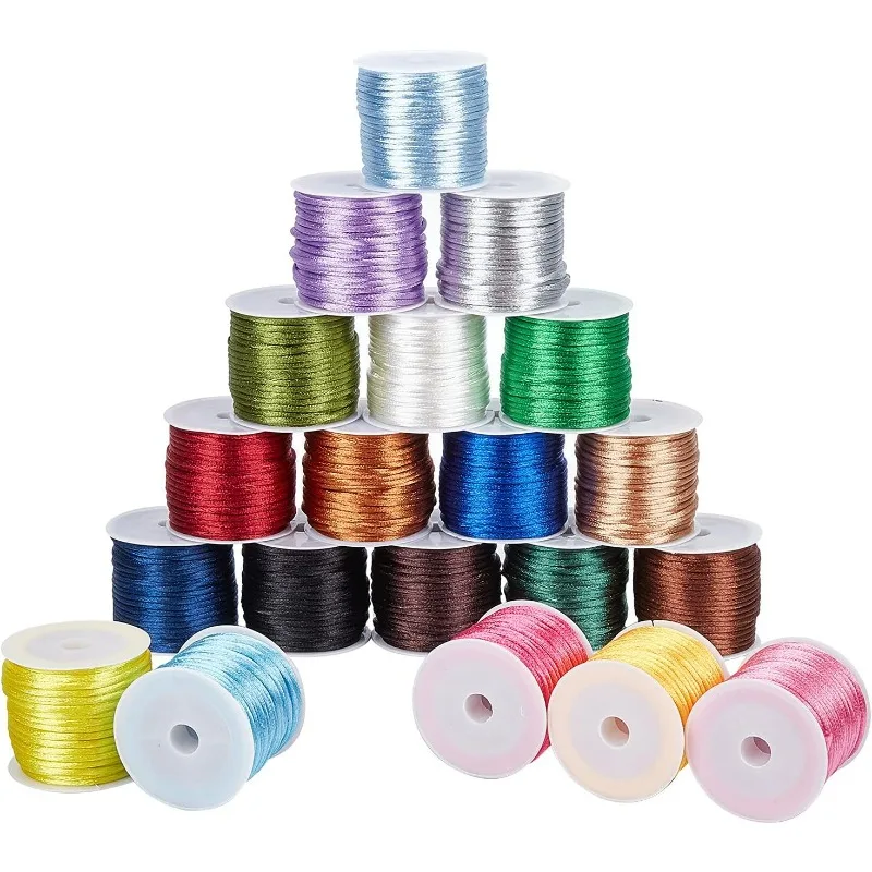 20 Color Satin Rattail Cord 2mm Nylon String Satin Silk Cord Bracelet String Chinese Knotting Cord Thread for Braided Friendship