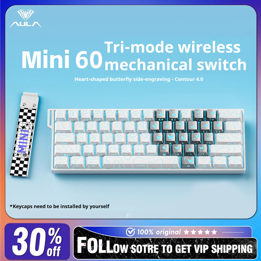 

AULA Mini60 Pro Max Механическая клавиатура с магнитной осью Беспроводная трехрежимная 4000 мАч Длительный срок службы батареи FPS Игровая клавиатура для киберспорта