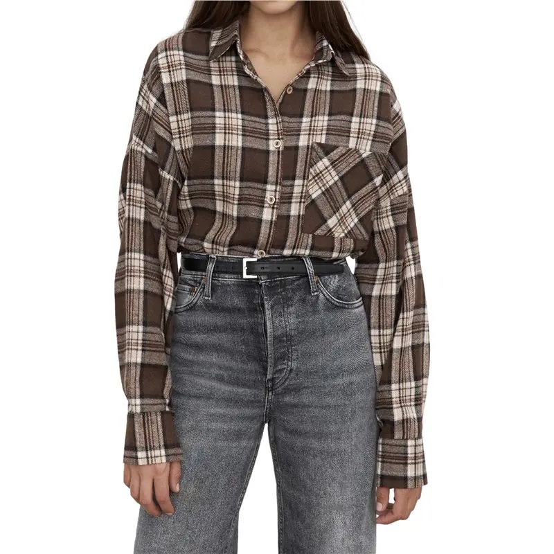 

CYL-Women's Long Sleeve Button Down Shirt Casual Plaid Flannel Shirt Collared Blouse Tops