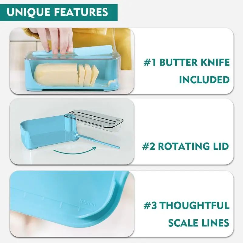 Butter Dish With Lid And Knife Plastic Butter Keeper Container For Countertop Butter Storage Container kitchen Refrigerator Safe