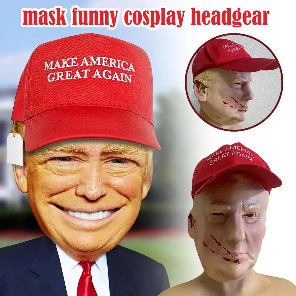 

"Make America Great Again" Theme Trucker Hat Baseball Cap All-in-one Latex Character Mask Headgear Funny Play Headgear