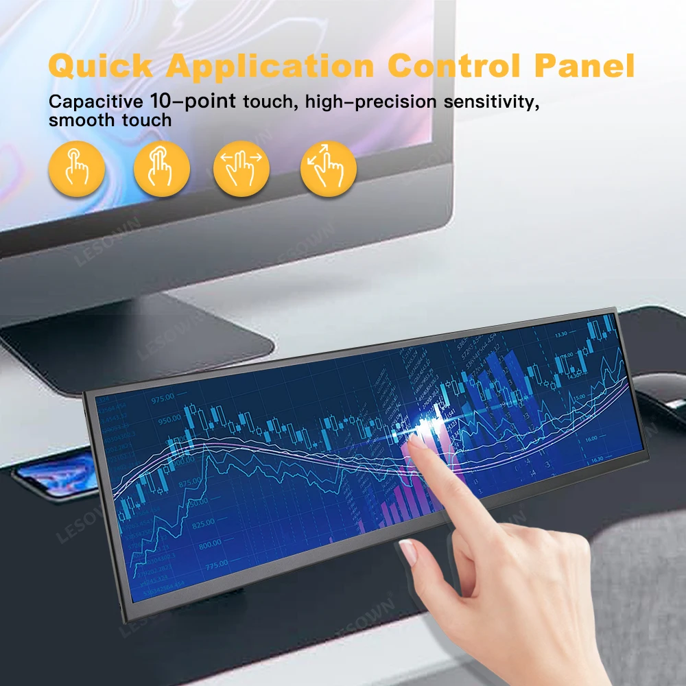 LESOWN 12.6 12.7inch 120Hz Secondary Screen FHD IPS Touch Monitor 2880x864 Stretched Bar LCD Display for Laptop Computer Windows
