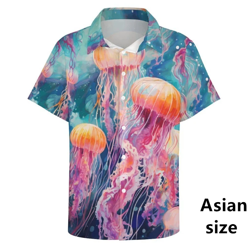 Hawaiian Shirts 3D Printed Jellyfish Pattern  Short Sleeve Shirt For Men Women Summer Casual Holidays Breathable Y2k Men Clothes