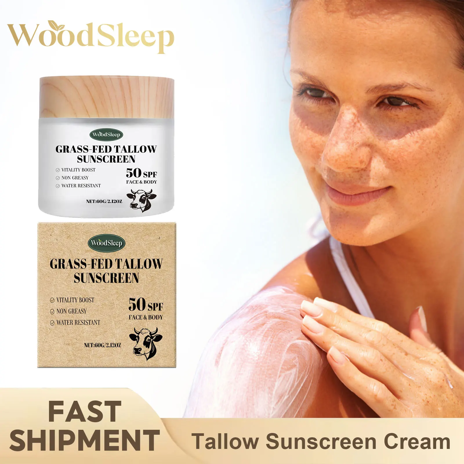

Tallow Sunscreen Cream SPF 50+ Sunblock UVA UVB Protection Prevent Aging Moisturizing Non-Greasy Sun Protection Cream Face Body