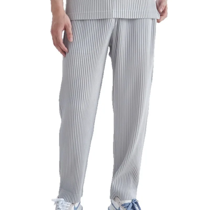 Celana Kasual Lipit Miyake 2025 Musim Gugur Terbaru Pria, Celana Panjang Lurus Tekstur Draped, Longgar, dan Lebar, Celana Kasual untuk Musim Panas