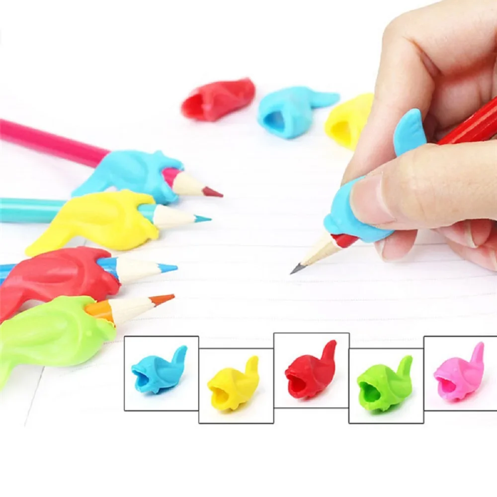 10pcs Silicone Fish Holding Pen Environmental Protection Children Students Pencil Aid Grip Set Posture Correction Tool