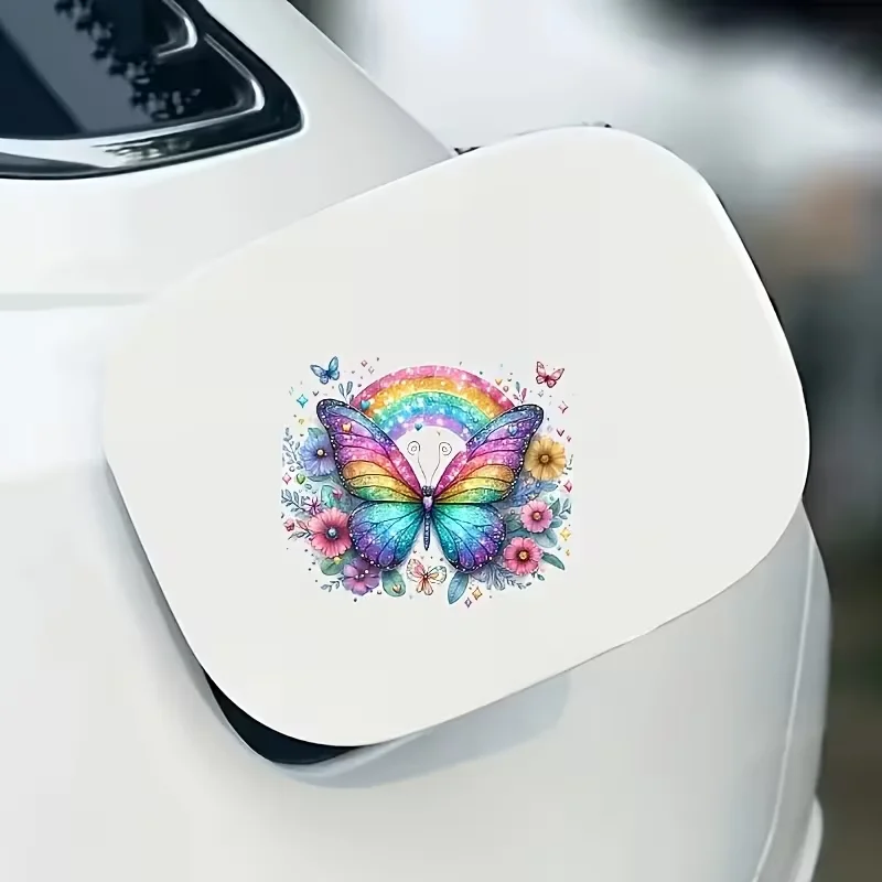 6inch Rainbow Butterfly Vinyl Decal- Glitter Self-Adhesive Sticker for Cars, Notebooks, Windows, Walls- Vibrant Cartoon Animal T
