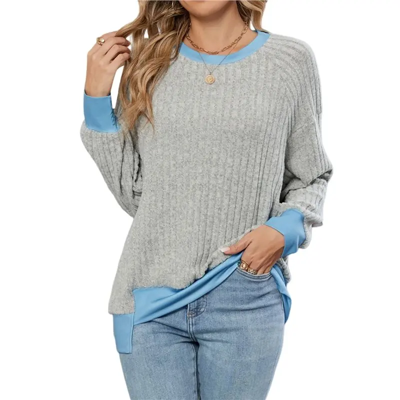 CYL- قمصان طويلة الأكمام للنساء تونك القمم فضفاضة تناسب لطيف عادية كتلة اللون مضلع متماسكة القمم البلوزات #1