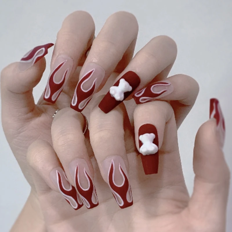 24 Pz/set Bianco 3D Bowknot Cuore Mandorla Unghie Finte Kit Perla Strass Unghie Finte Lunghe Patch Copertura Completa Presse sulle Punte Del Chiodo