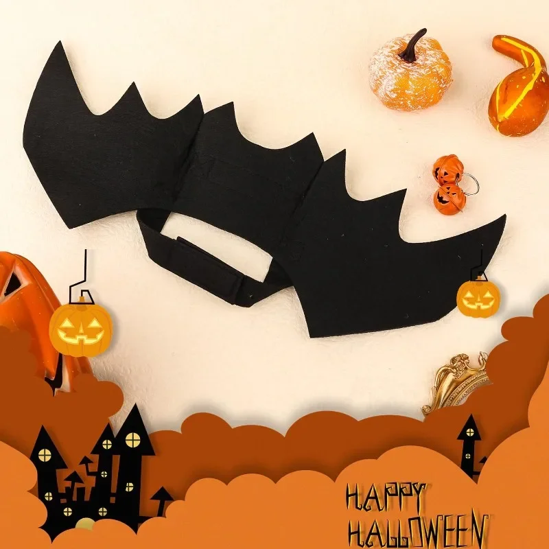 Halloween Dog Bat Wings Clothes Cute Cat Costume Bat Wings Dog Collar Bat Wings with Pumpkin Bell Bat Costume Party Decoration