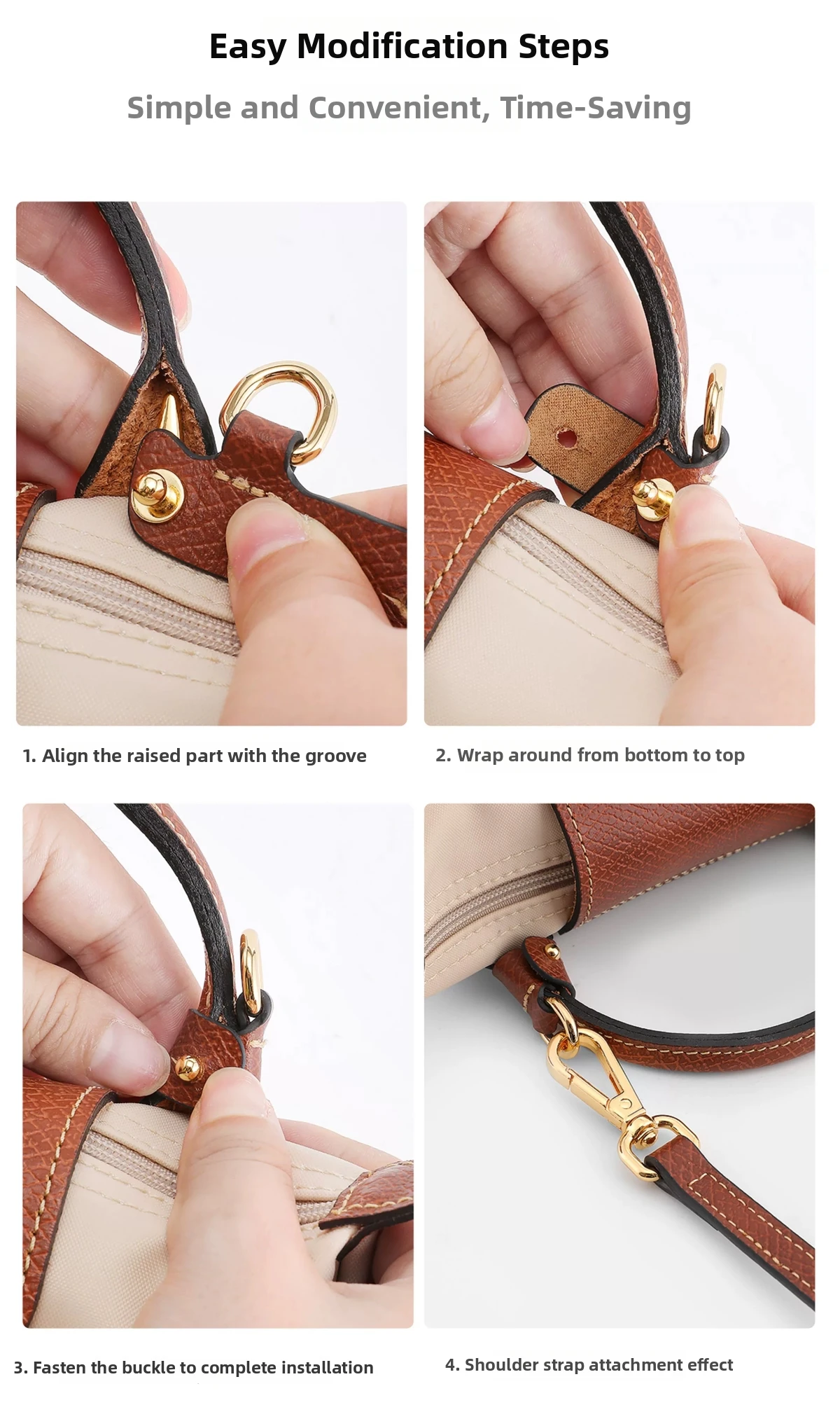 Genuine Leather Shoulder Strap Fit For Longchamp Mini Le Pliage Punch Free Crossbody Bag Strap Accessories