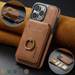 2 in 1 Detachable Leather Cards Solt Ring Holder Wallet Case For iPhone 16 15 Pro Max 14 Plus 13 12 Magnetic Vertical Bag Cover