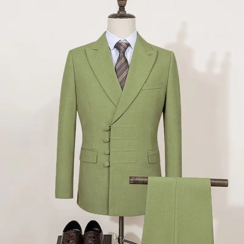 Suit (Blazer+Pants) Men's Linen Business Fashion Slim Gentleman 2 Piece Solid Color Wedding Travelling Beach Best Man Casual Set