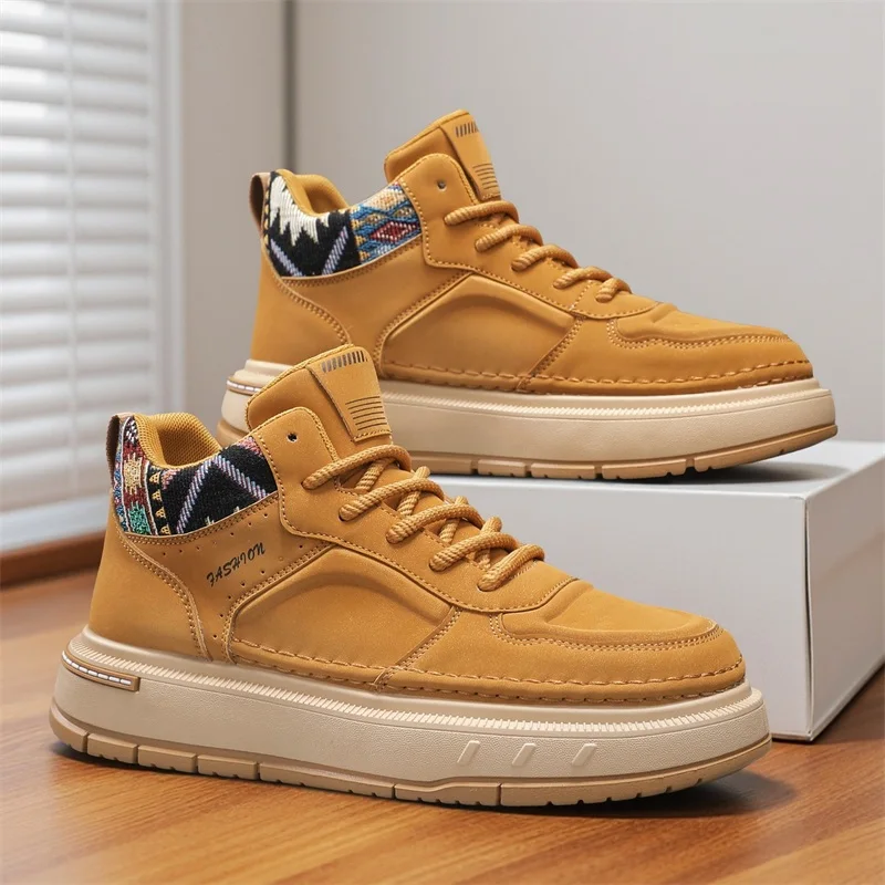 

Men Leather Casual Shoes Outdoor Thick Sole Men Work Boots Comfortable Walking Sports Shoes for Men Designer Anti-Slip Men Shoes