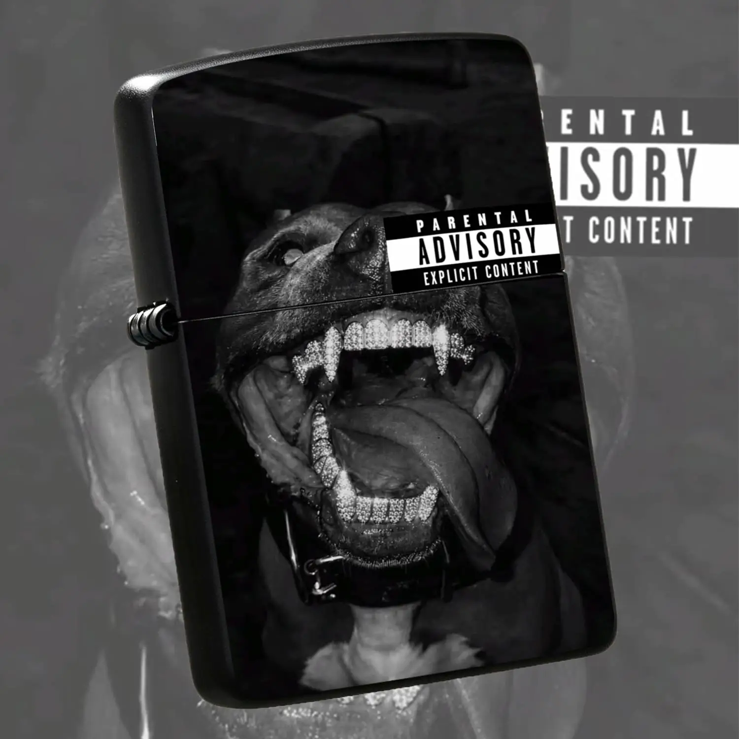 Creative Hip Hop Style Iced Fanged Pitbull Lighter Cover Art, Suitable for All Daily Scenarios, Eye-catching Edgy Vibe, Unique Decorative Collectible, Ideal Distinct Gift Choice for Trendy Enthus A Humorous And Interesting Lighter