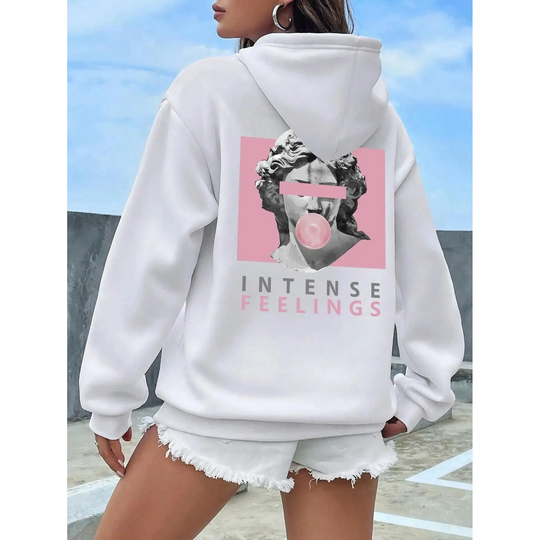 

Women's Casual Hoodie Sculpture Intense Feelings Print 2025 Spring Season Other Material 00% Ladies Premium Sweatirt