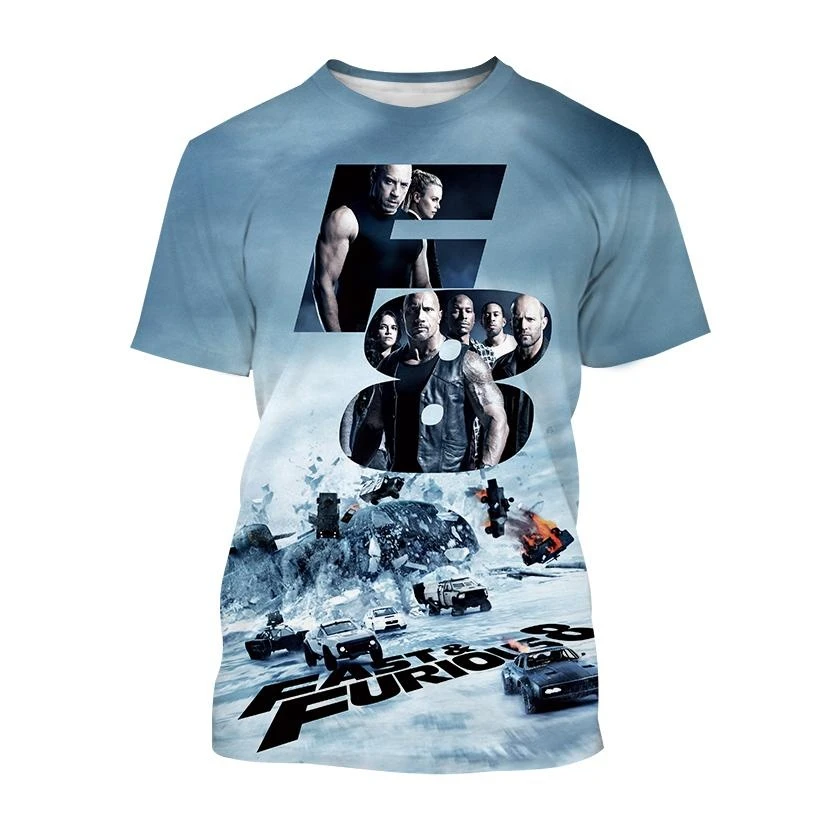 Fast and Furious Men's T-shirt Summer New Short Sleeve 3D Printed T-shirt Casual Street Men's T-shirt Oversized Men's Clothing