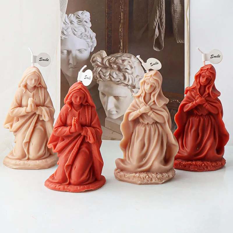 The Wishing Woman Portrait Candle Silicone Mold 3D Handmade Praying Madam Statue Scented Candle Gypsum Soy Wax Resin Mould Decor