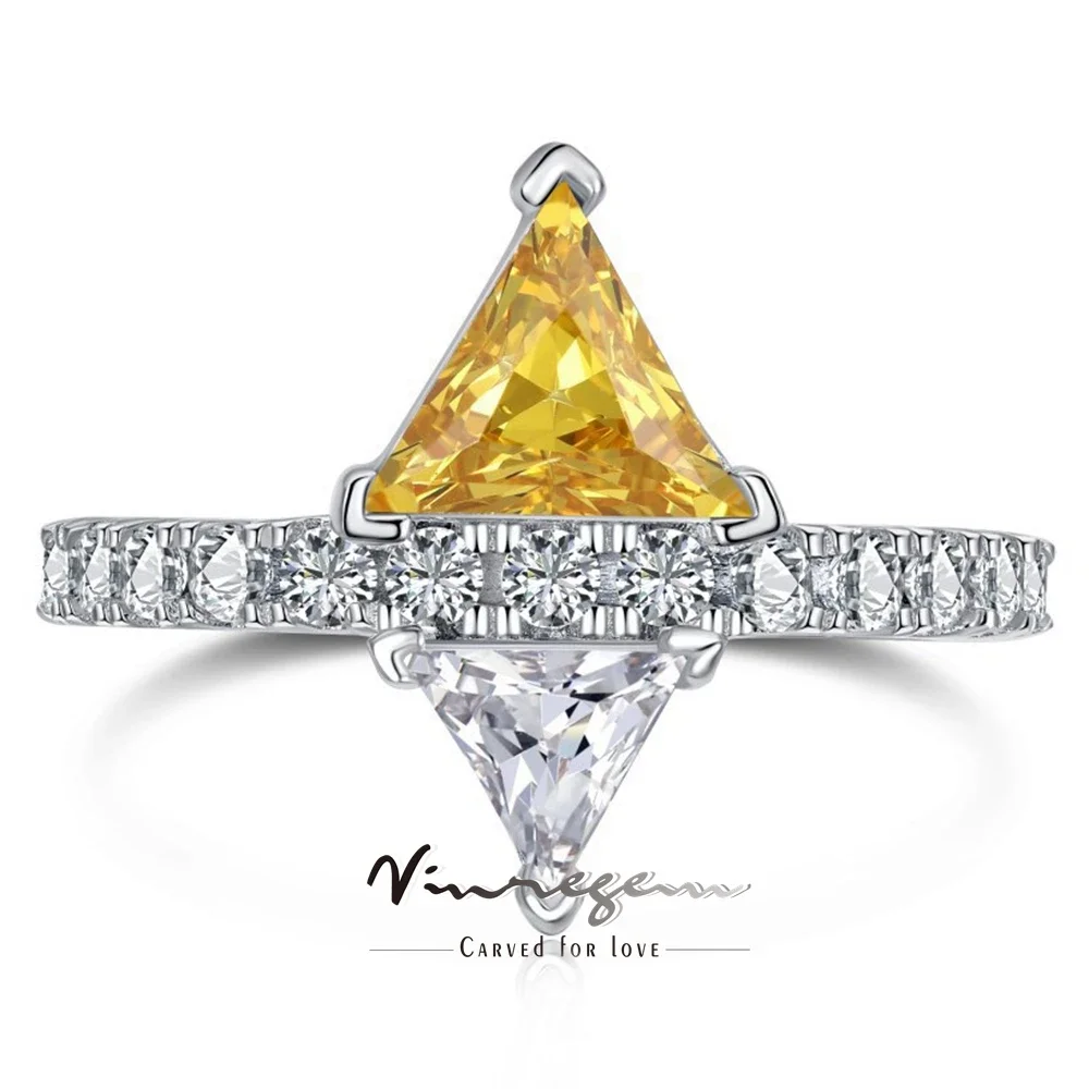 

Vinregem Crushed Ice Cut 7*7 MM Triangle Citrine Gemstone 100% 925 Sterling Silver Wedding Women Rings Fine Jewelry Girls Gifts