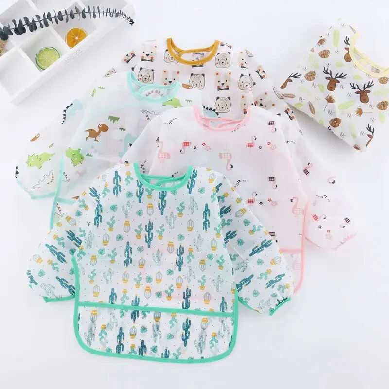 Baby Bibs Cute Children Baby Stuff Toddler Waterproof Long Sleeve Art Smock Feeding Bib Apron for Kids