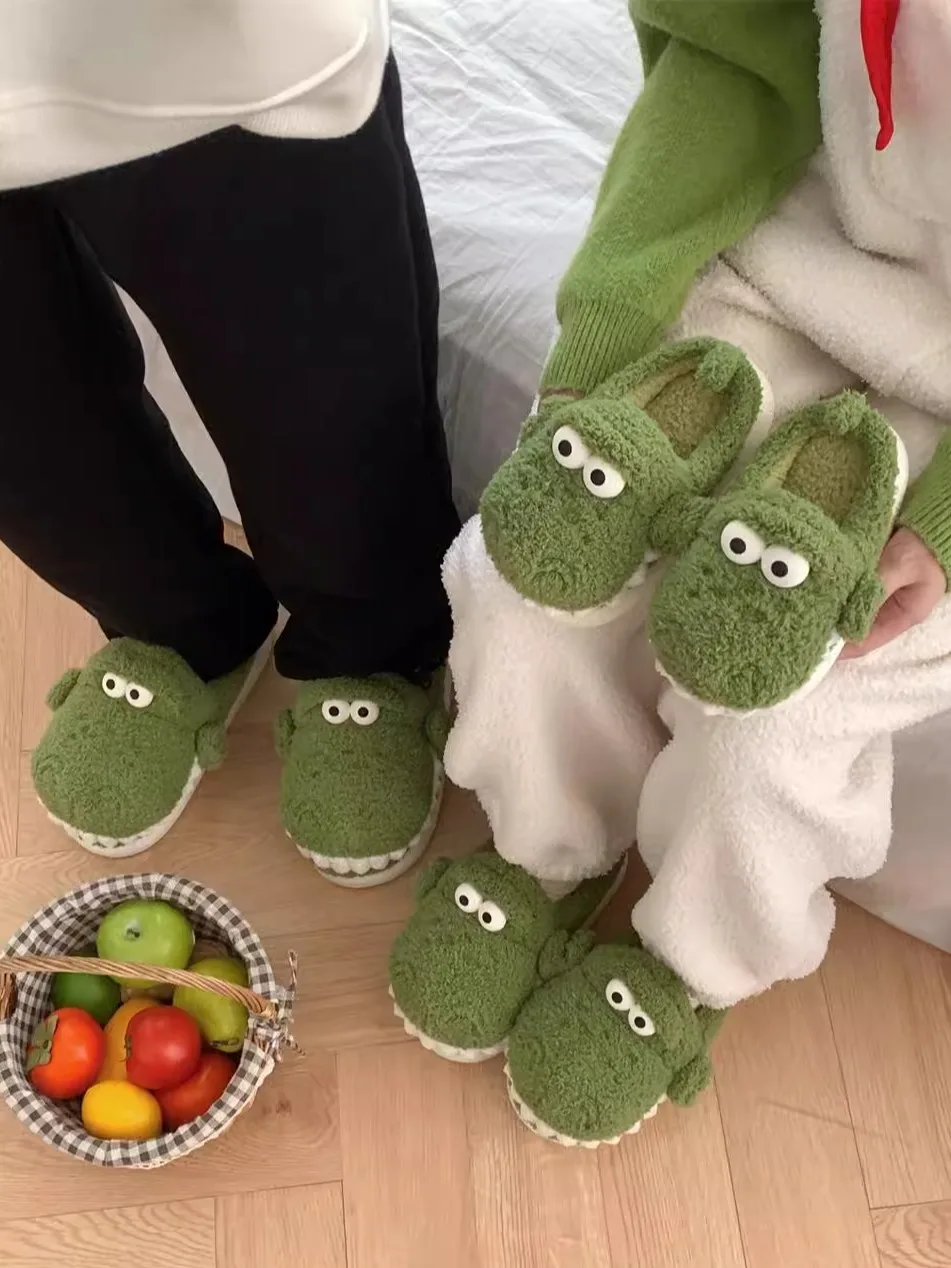 

Funny Plush Home Slippers Warm For Men And Women Fun 2024 Winter Indoor Household Crocodile Parent-child Cotton Slippers