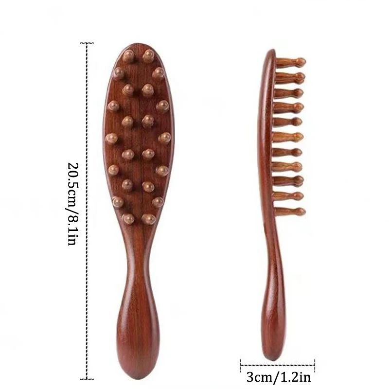 Golden Sandalwood Comb Head Meridian Comb Natural Sandalwood Long Handle Comb Multifunction Insert Teeth Massage Comb 22 Nails