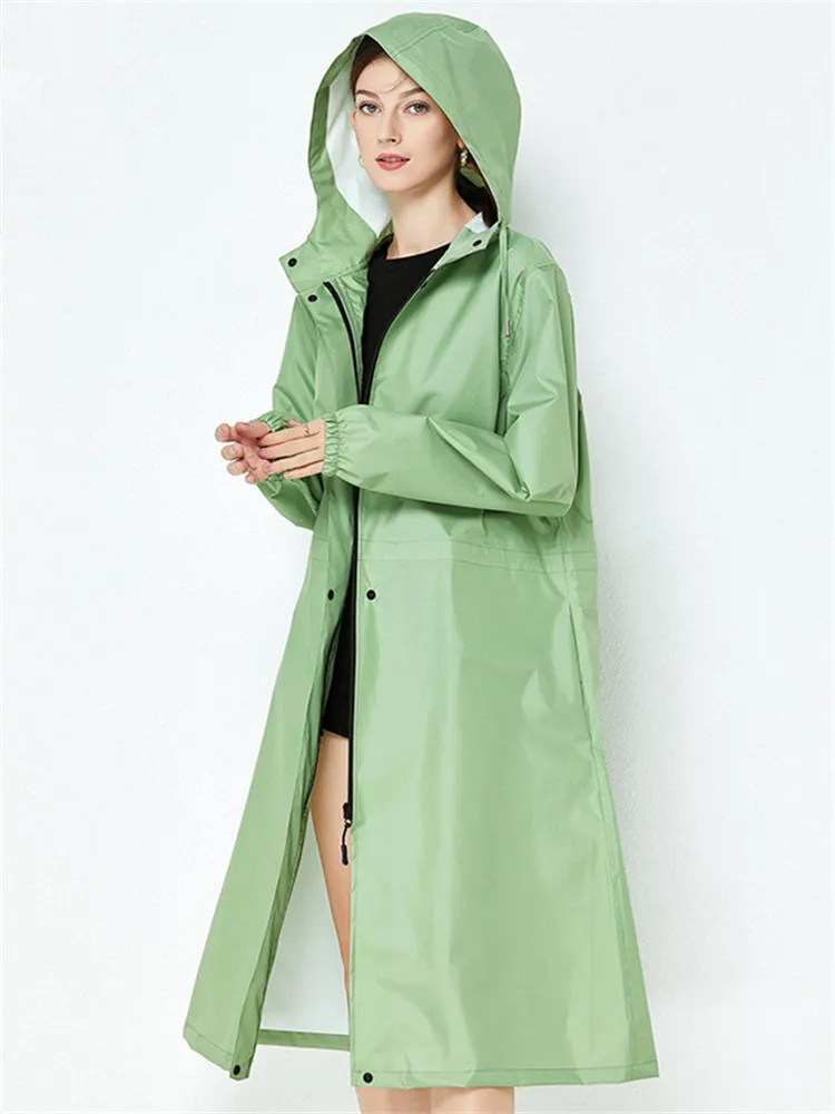 Long Raincoat with Elastic Cuffs for Women, Trench Poncho for Female, Rainwear for Girls, Rain Coat, Size L XL 2XL