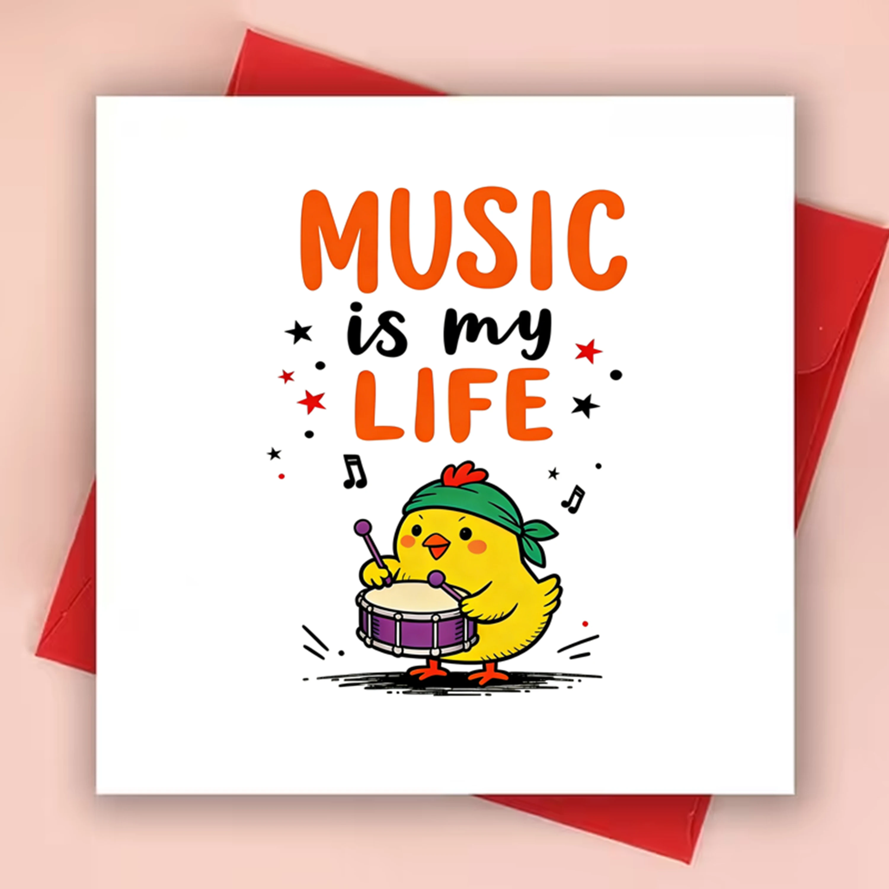 2 Stück (1 Stück Grußkarte + 1 Stück Umschlag), quadratische Grußkarte und Umschlag, weiße Grußkarte, Dankeskarte im Cartoon-Stil, mit Musik- und Cartoon-Küken-Design, besonders geeignet für