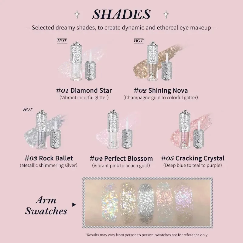 Flor sabe cisne ballet glitter sombra líquida de longa duração brilho à prova dwaterproof água secagem rápida metálico maquiagem dos olhos para mulheres meninas