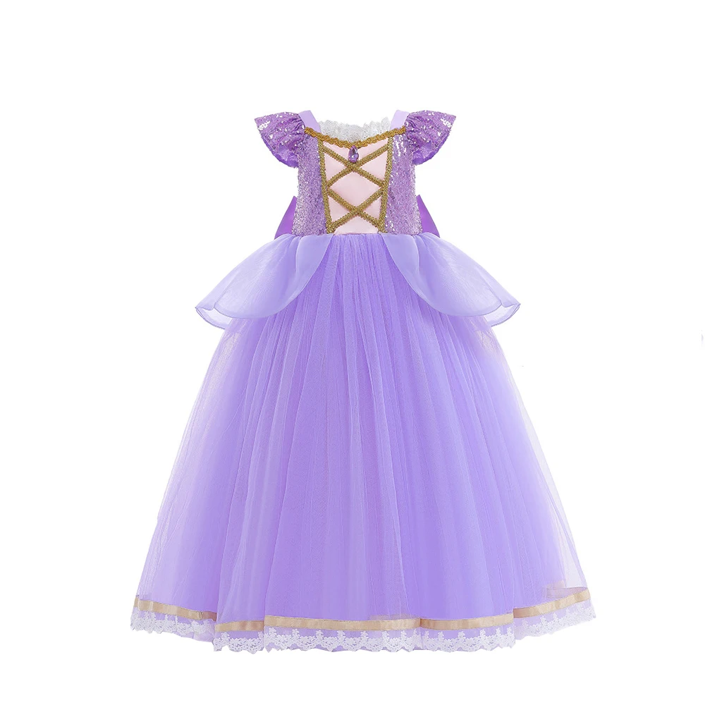 Girls Princess Dress Cinderellas Ball Gown Costume Flying Sleeve Big Bow Blue Purple Dress Fancy Carnival Birthday Party Luxury image 4