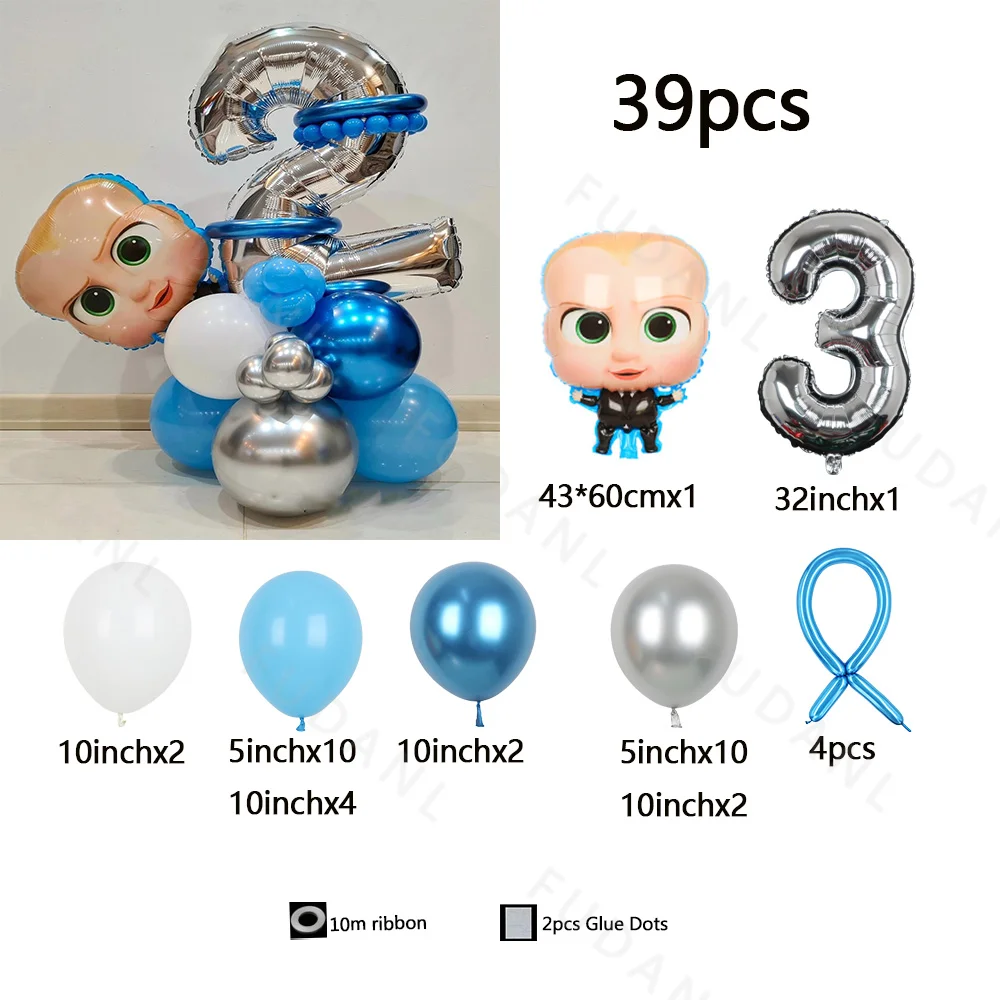 39 sztuk Boss Baby kolumna balonowa chłopiec niebieski Boss Baby motyw dekoracje na imprezę urodzinową dostarcza Baby Shower ujawnienie płci wystrój